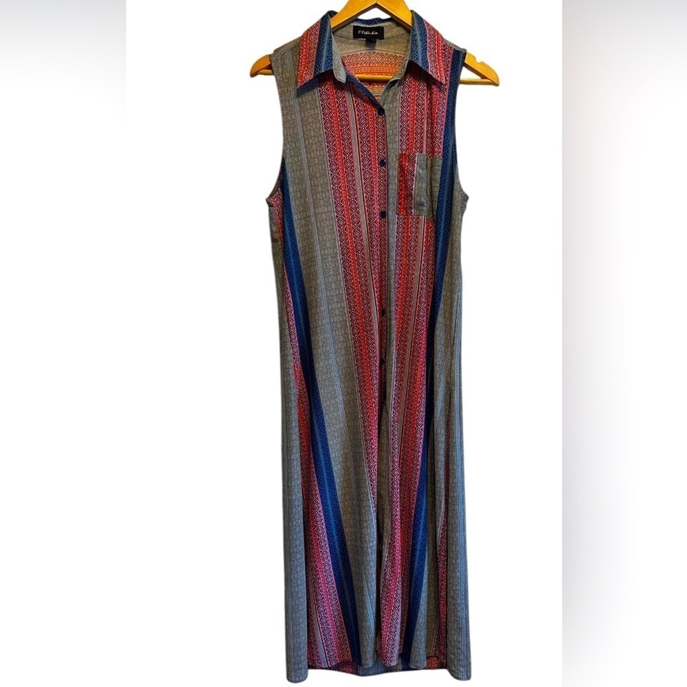 G Collection Striped collared maxi dress. Button front w/ slits. Size M